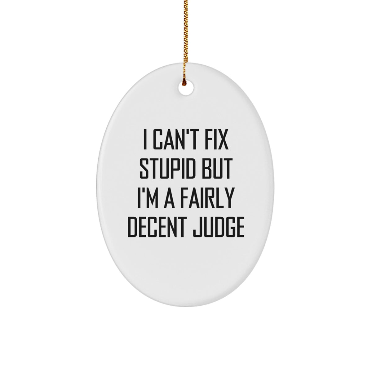 Funny Judge Gifts from Friends and Family, Christmas Unique Oval Ornament, I Can't Fix Stupid But I'm A Fairly Decent Judge, Judge Oval Ornament - Image 1