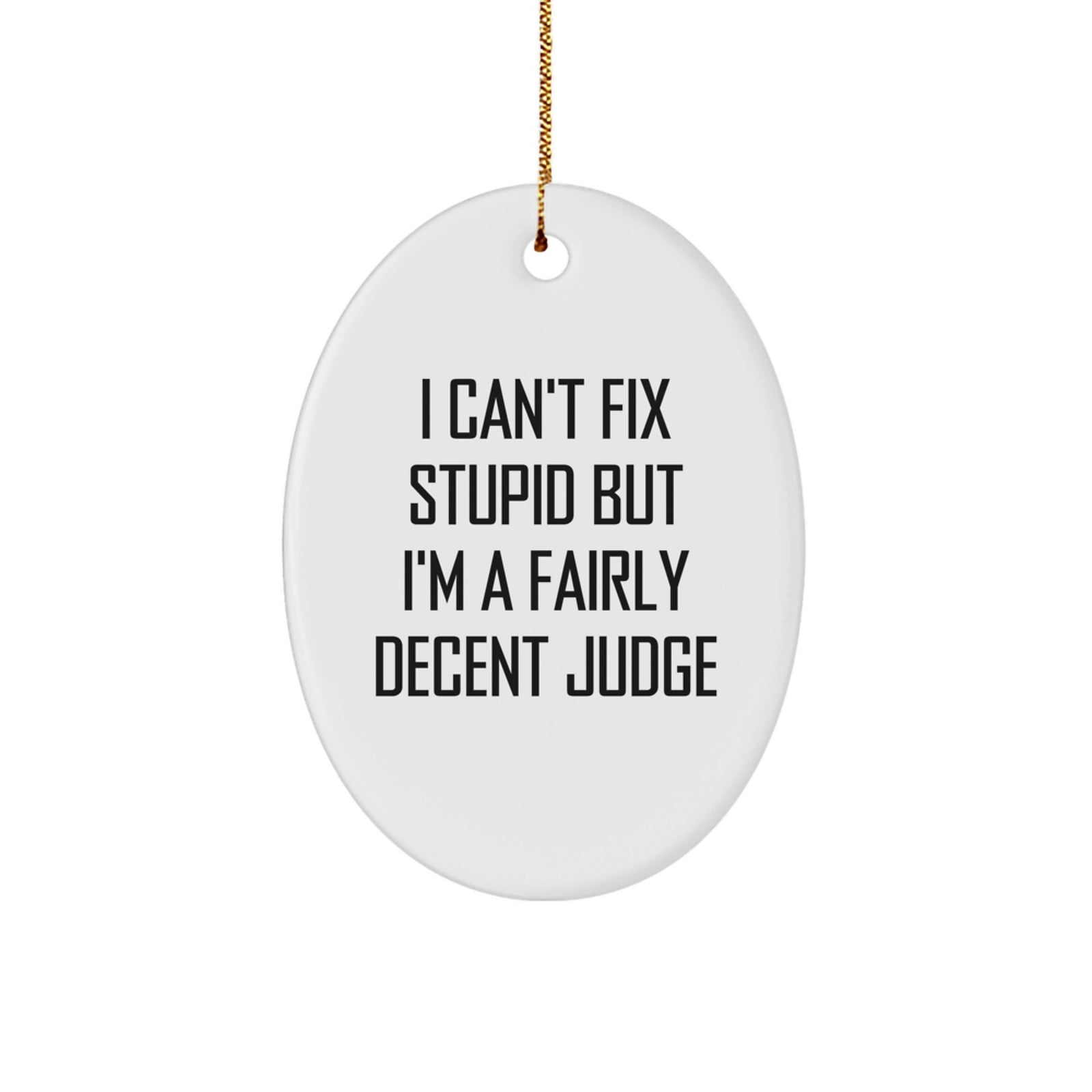 Funny Judge Gifts from Friends and Family, Christmas Unique Oval Ornament, I Can't Fix Stupid But I'm A Fairly Decent Judge, Judge Oval Ornament - Image 1