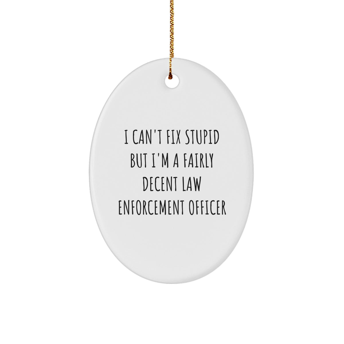 Funny Law Enforcement Officer Gifts for Men, Oval Ornament Decorations with I Can't Fix Stupid But I'm A Fairly Decent Quote, Christmas Unique Gifts from Friends - Image 1