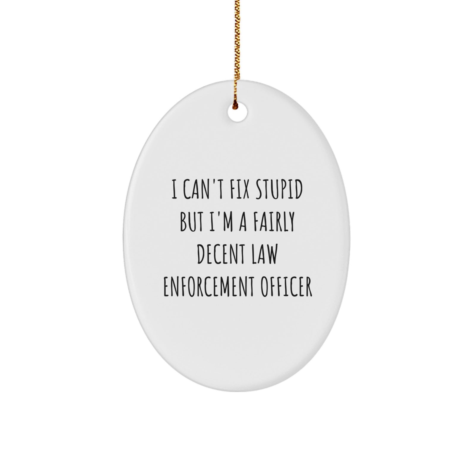 Funny Law Enforcement Officer Gifts for Men, Oval Ornament Decorations with I Can't Fix Stupid But I'm A Fairly Decent Quote, Christmas Unique Gifts from Friends - Image 1