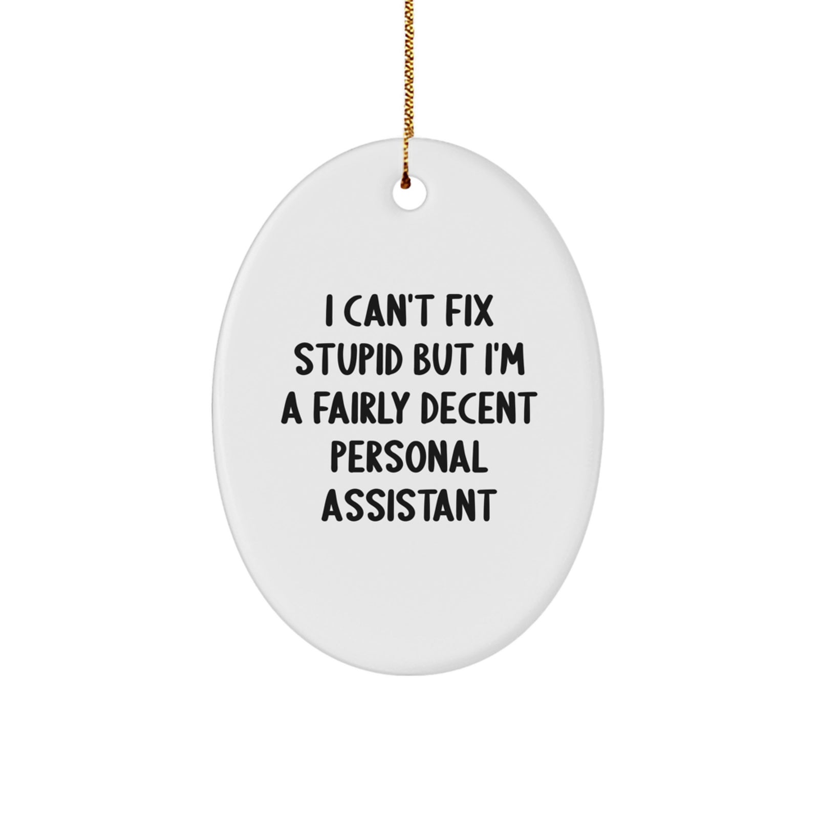 Funny Personal Assistant Oval Ornaments, Gifts from Friends and Family for Men and Women - Oval Ornament with 'I Can't Fix Stupid' - Image 1