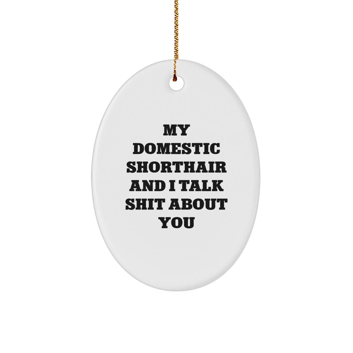 Funny Domestic Shorthair Cat Oval Ornament Gifts from Friends, Perfect for Christmas Unique Gifts for Men, Women, Family, and Friends - Image 1