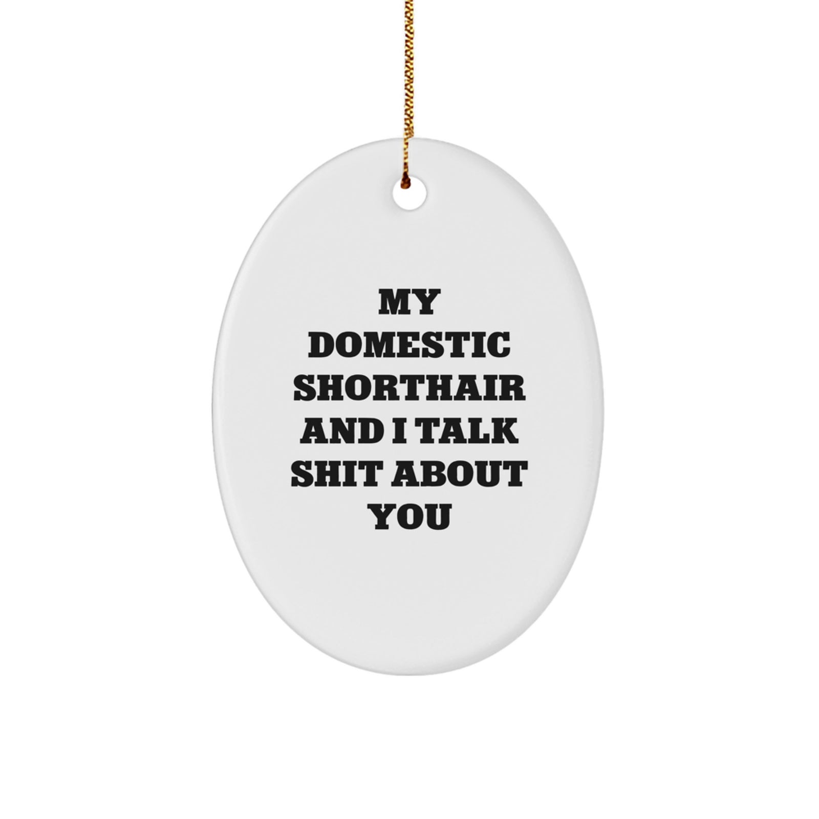 Funny Domestic Shorthair Cat Oval Ornament Gifts from Friends, Perfect for Christmas Unique Gifts for Men, Women, Family, and Friends - Image 1
