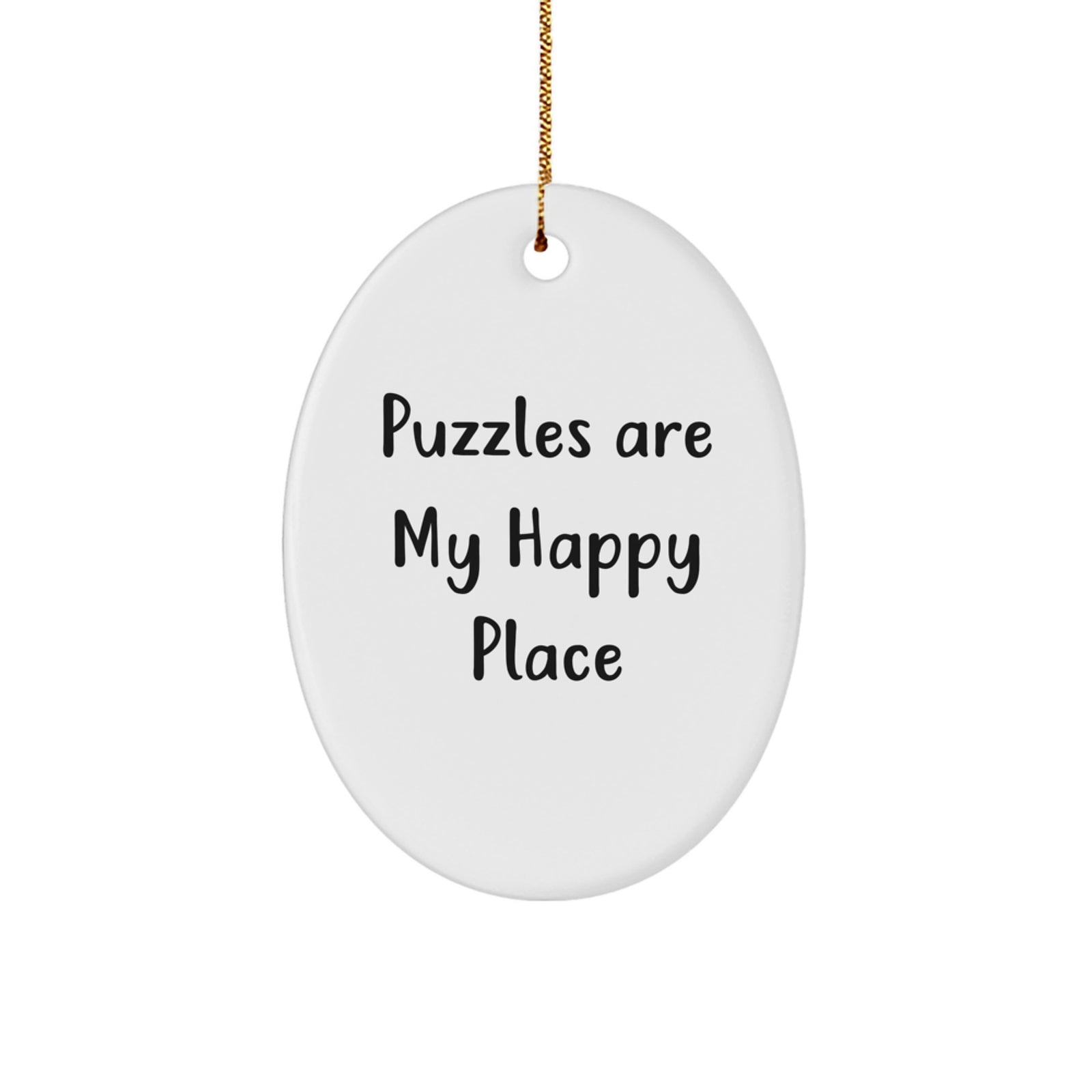 Puzzles Lover Gifts from Friends Christmas Unique Ornaments, Oval Ornament, 'Puzzles Are My Happy Place' for Puzzle Enthusiast, Puzzle Lover, Gift for Puzzle Fan, Christmas Unique Gifts - Image 1