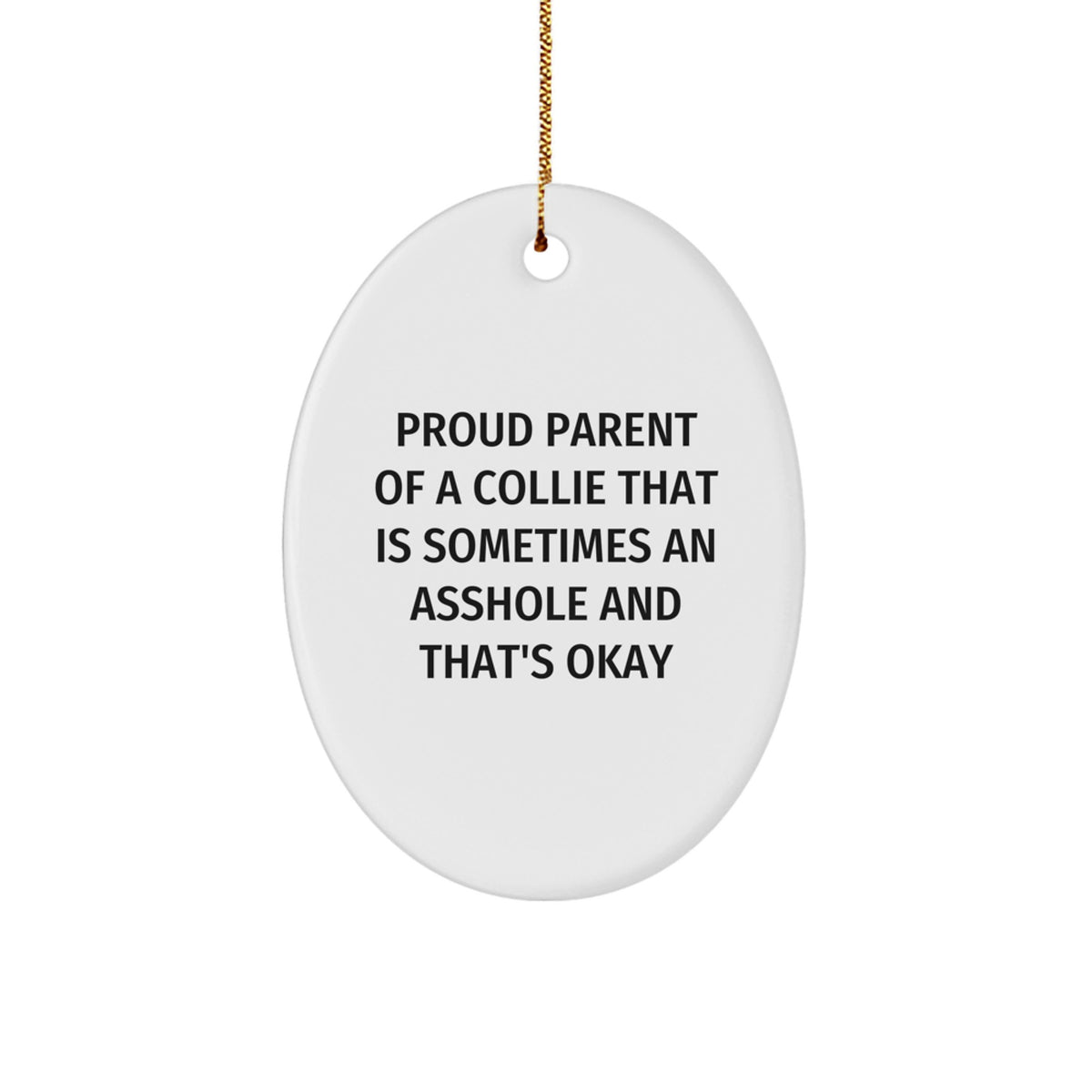 Funny Collie Dog Christmas Unique Gifts for Friends and Family - Oval Ornament Proud Parent Quote - Image 1