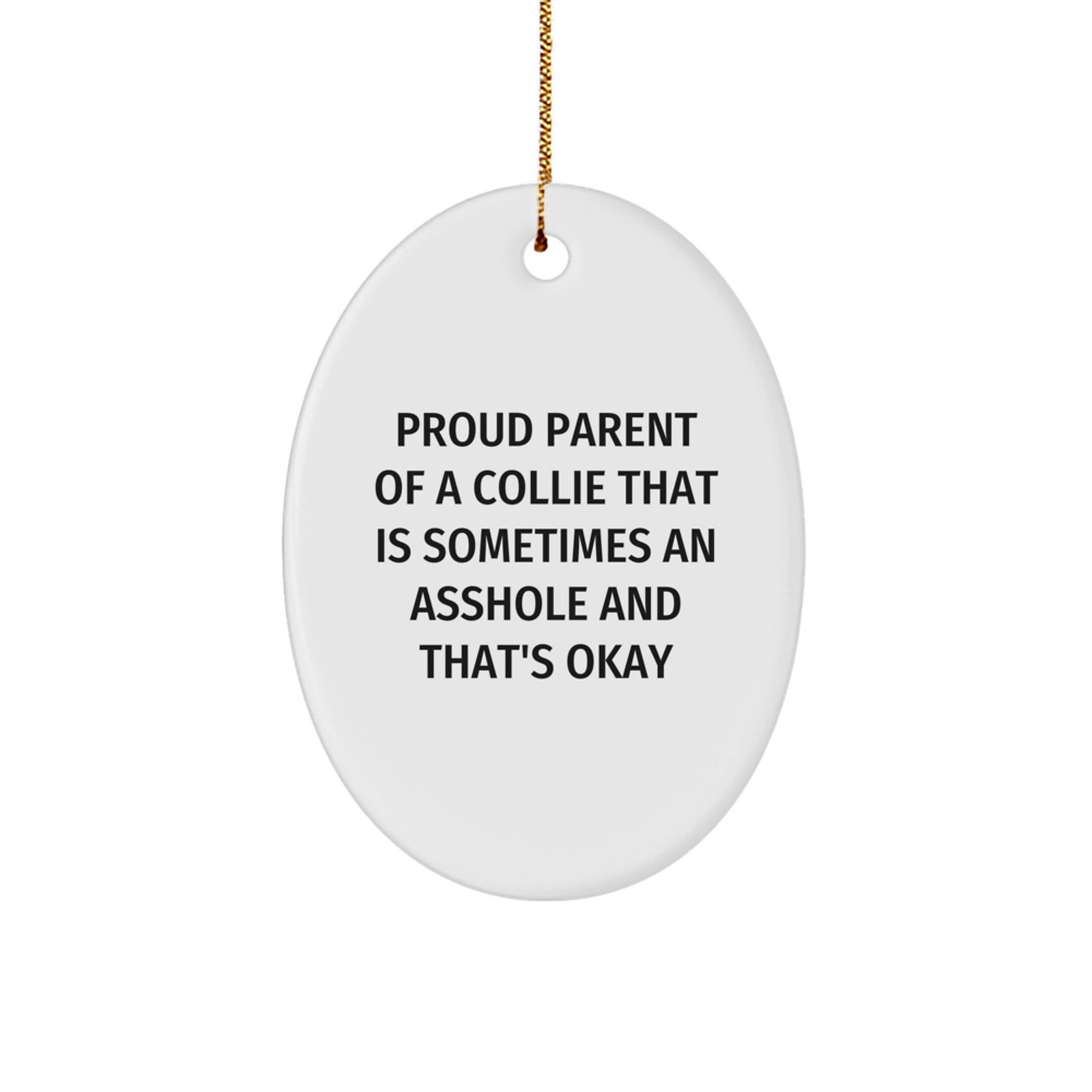 Funny Collie Dog Christmas Unique Gifts for Friends and Family - Oval Ornament Proud Parent Quote - Image 1