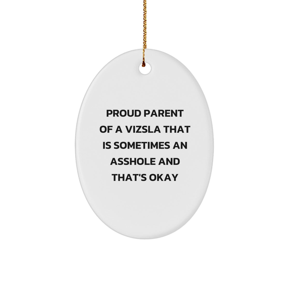 Funny Vizsla Dog Gifts from Family Members, Proud Parent of a Vizsla that's Okay, Oval Ornament for Christmas - Image 1