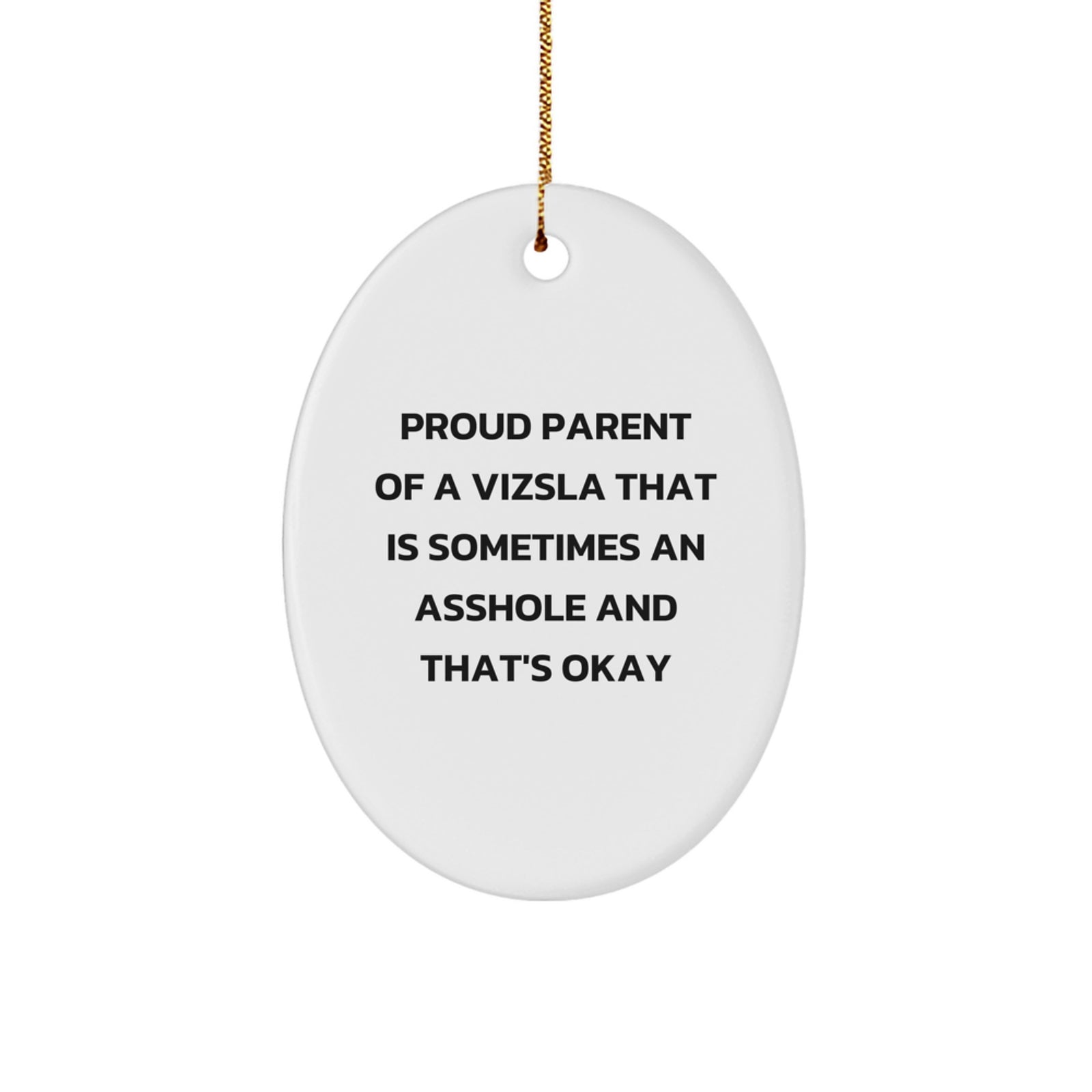 Funny Vizsla Dog Gifts from Family Members, Proud Parent of a Vizsla that's Okay, Oval Ornament for Christmas - Image 1