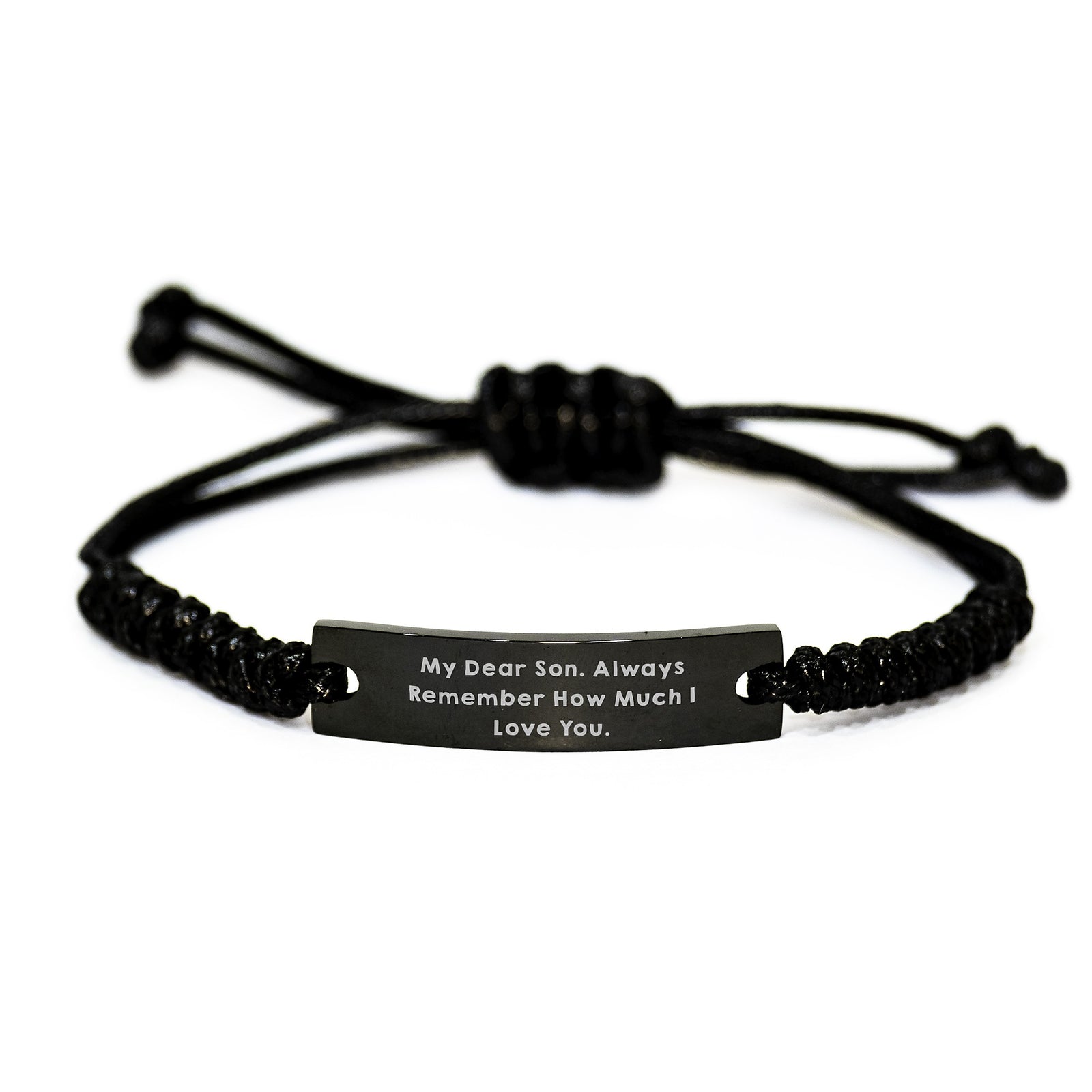 Graduation Unique Gifts for Son - Funny Rope Bracelet with My Dear Son Always Remember How Much I Love You. Quote - Adjustable Black Rope Bracelet for Men, Gifts from Mom or Dad - Image 1