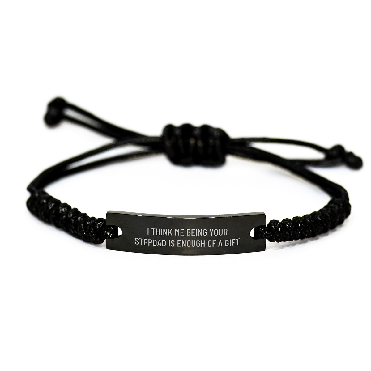 Funny Stepdad Gifts - &#39;I Think Me Being Your Stepdad Is Enough Of A Gift&#39; Rope Bracelet for Graduation, Black Stainless Steel with Interlaced Rope, Adjustable, Gifts from Family - Image 1