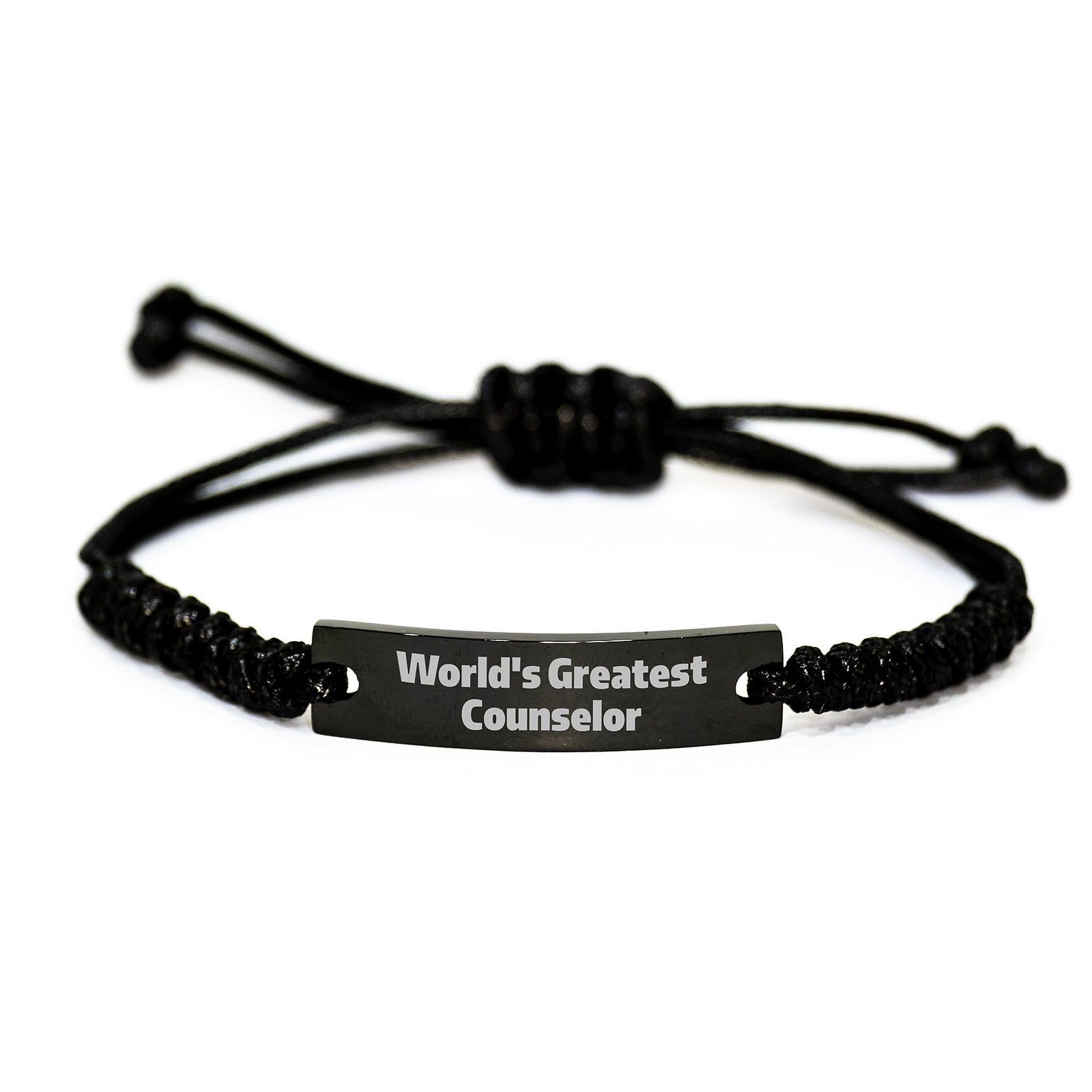 Graduation Unique Gifts from Men to Counselor Funny Inspirational Rope Bracelet, World's Greatest Counselor Engraved Black Stainless Steel with Interlaced Rope, Adjustable for Men Women Friends - Image 1