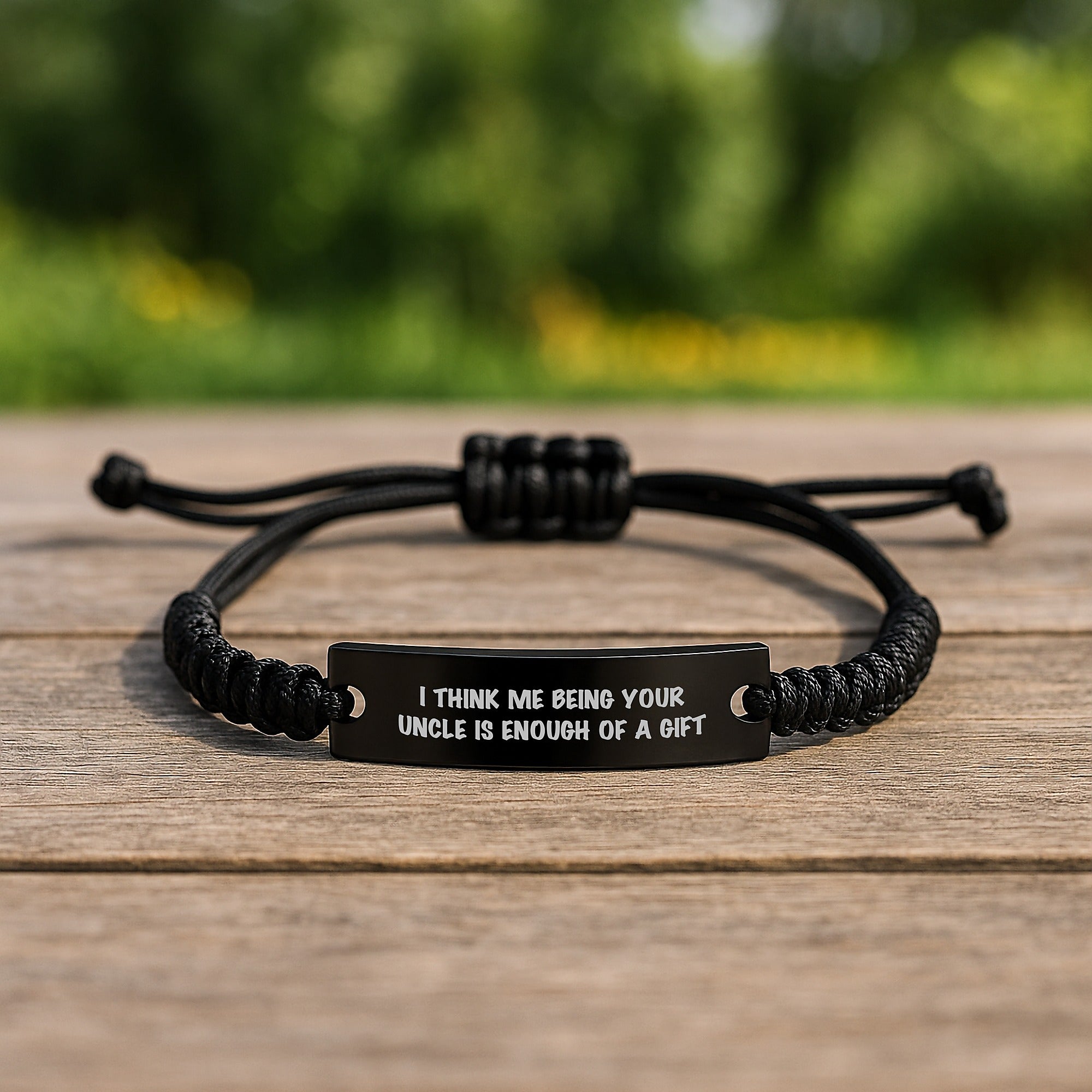 Funny Uncle Gifts, Unique Rope Bracelet for Graduation, 'I Think Me Being Your Uncle Is Enough Of A Gift' Quote, Adjustable Black Stainless Steel with Interlaced Rope, Gifts from Family for Uncle - Image 2