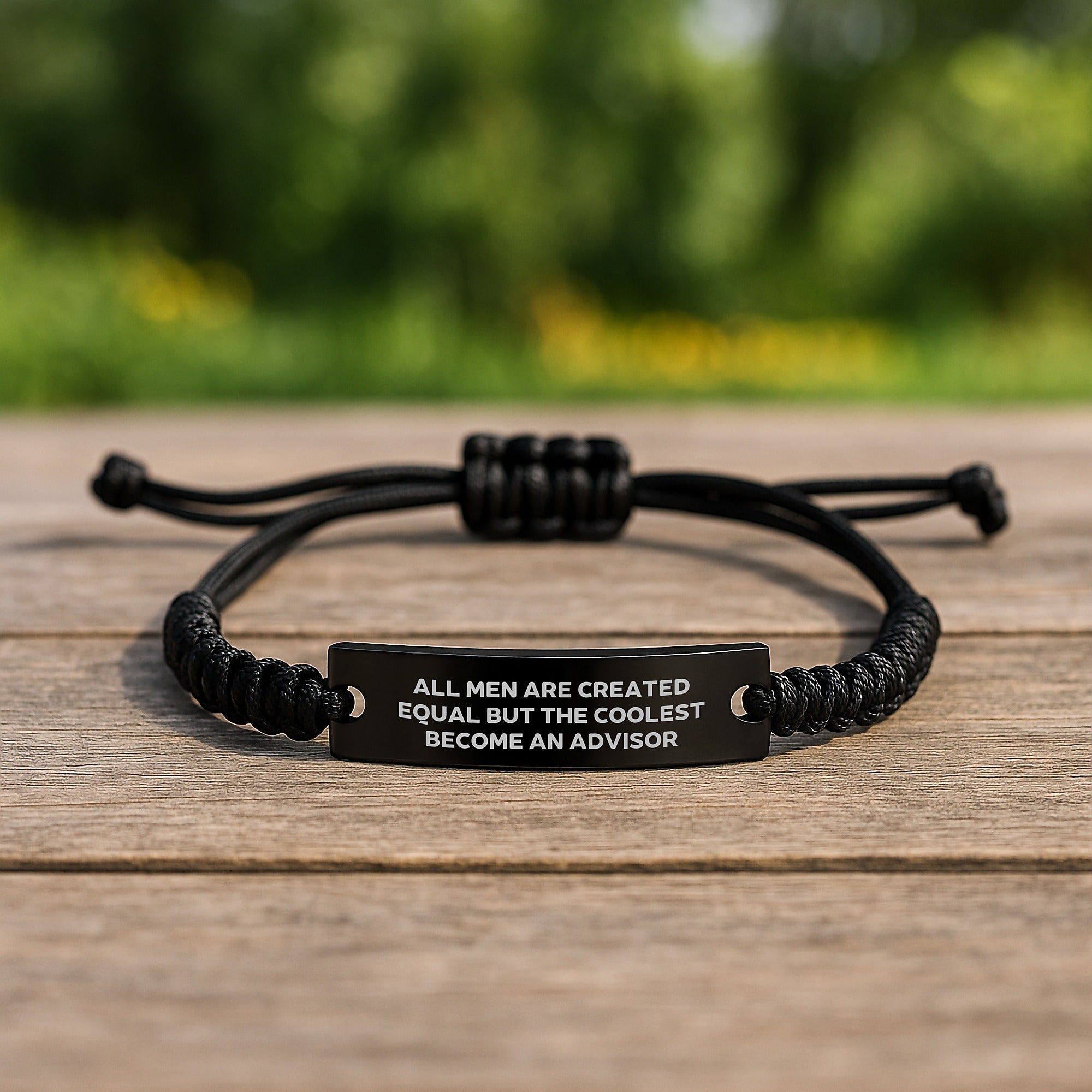 Funny Advisor Rope Bracelet, Gifts from Men to Advisors on Graduation, 'All Men Are Created Equal But The Coolest Become An Advisor' Quote, Black Rope Adjustable from 3.34 to 9.84 inches - Image 2