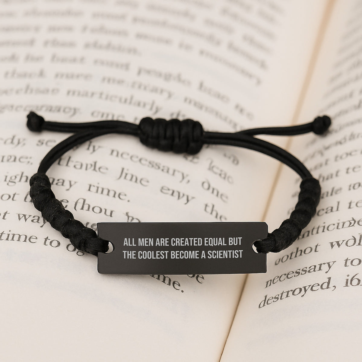 Funny Scientist Gifts for Him - Black Rope Bracelet Quote 'All Men Are Created Equal But The Coolest Become A Scientist' Gifts from Men for Birthday - Image 3