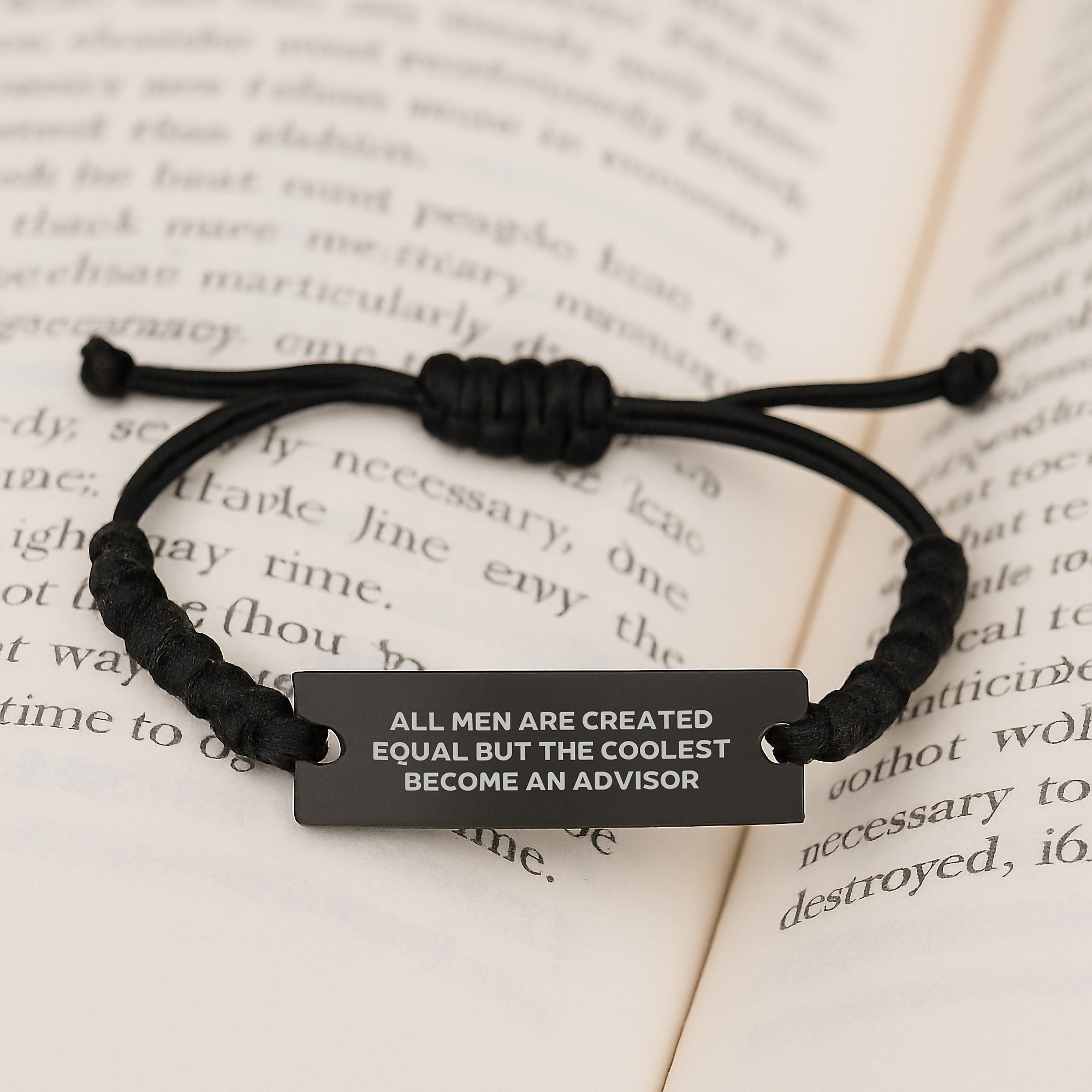 Funny Advisor Rope Bracelet, Gifts from Men to Advisors on Graduation, 'All Men Are Created Equal But The Coolest Become An Advisor' Quote, Black Rope Adjustable from 3.34 to 9.84 inches - Image 3