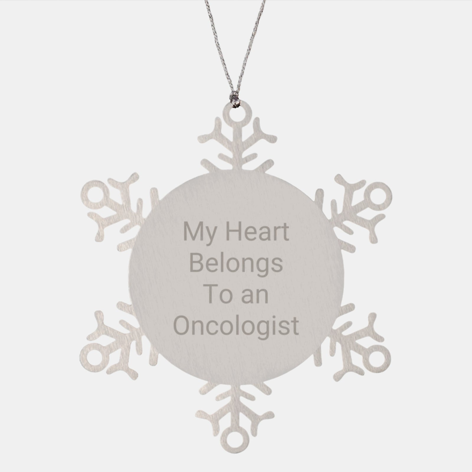 Funny Oncologist Gifts from Men to Wife, Christmas Unique Gifts for Husband, My Heart Belongs To An Oncologist Snowflake Ornament - Image 1