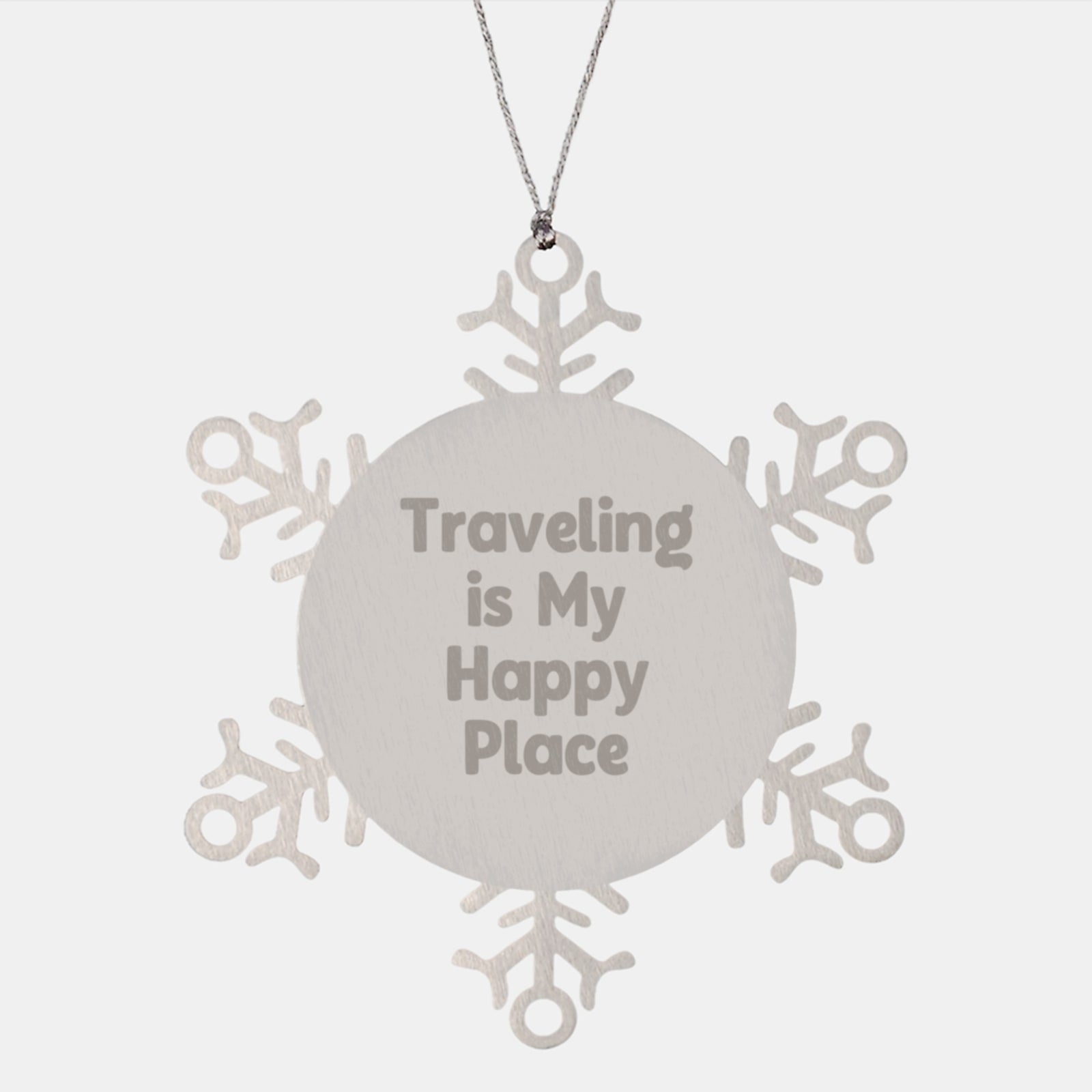 Traveling Gifts from Friends and Family, Snowflake Ornaments for Travel Lovers, Inspiring Quote 'Traveling Is My Happy Place' Christmas Unique Gifts - Image 1