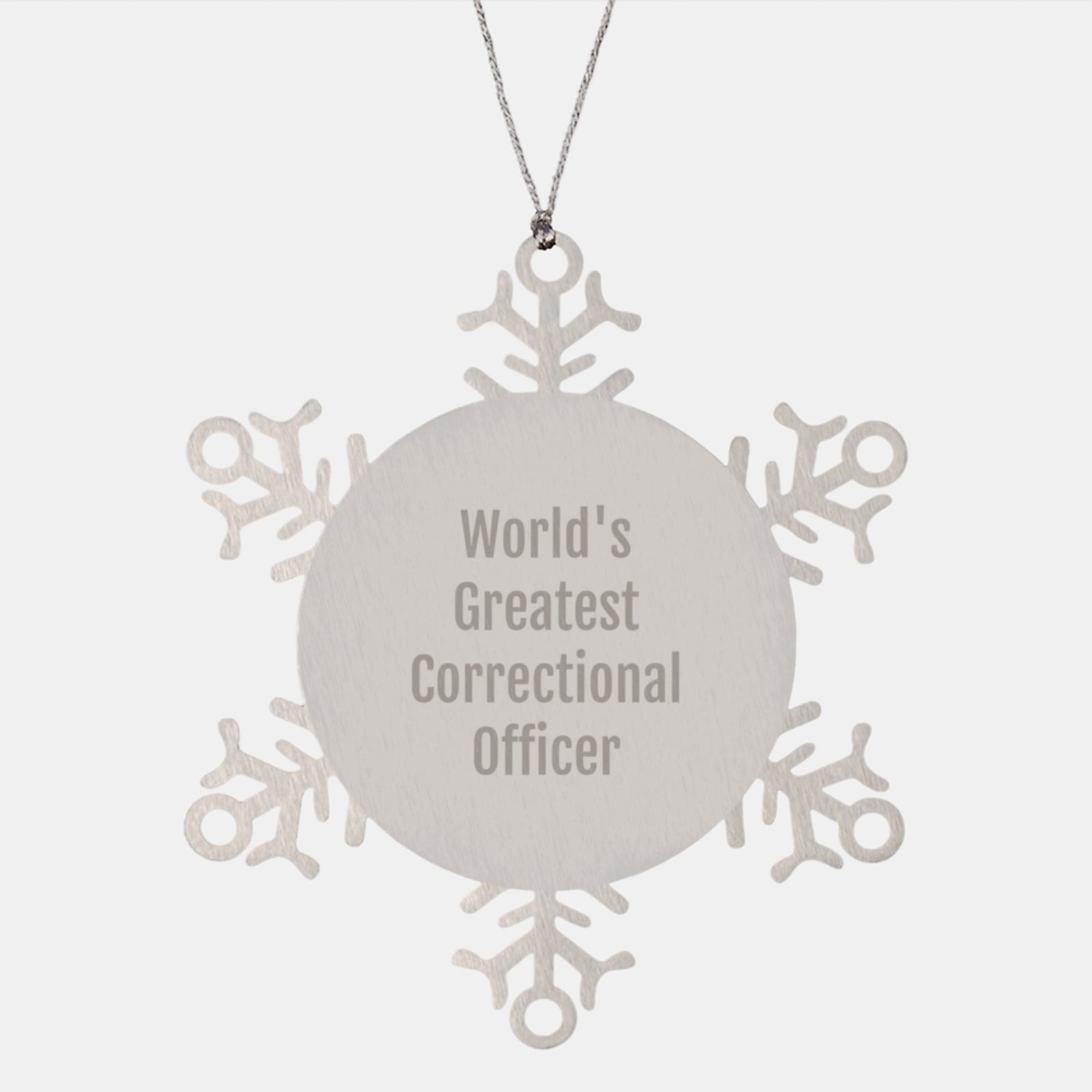 Funny Correctional Officer Gifts from Family for Christmas Unique Snowflake Ornaments with 'World's Greatest' Quote, Stainless Steel, Shatterproof - Image 1