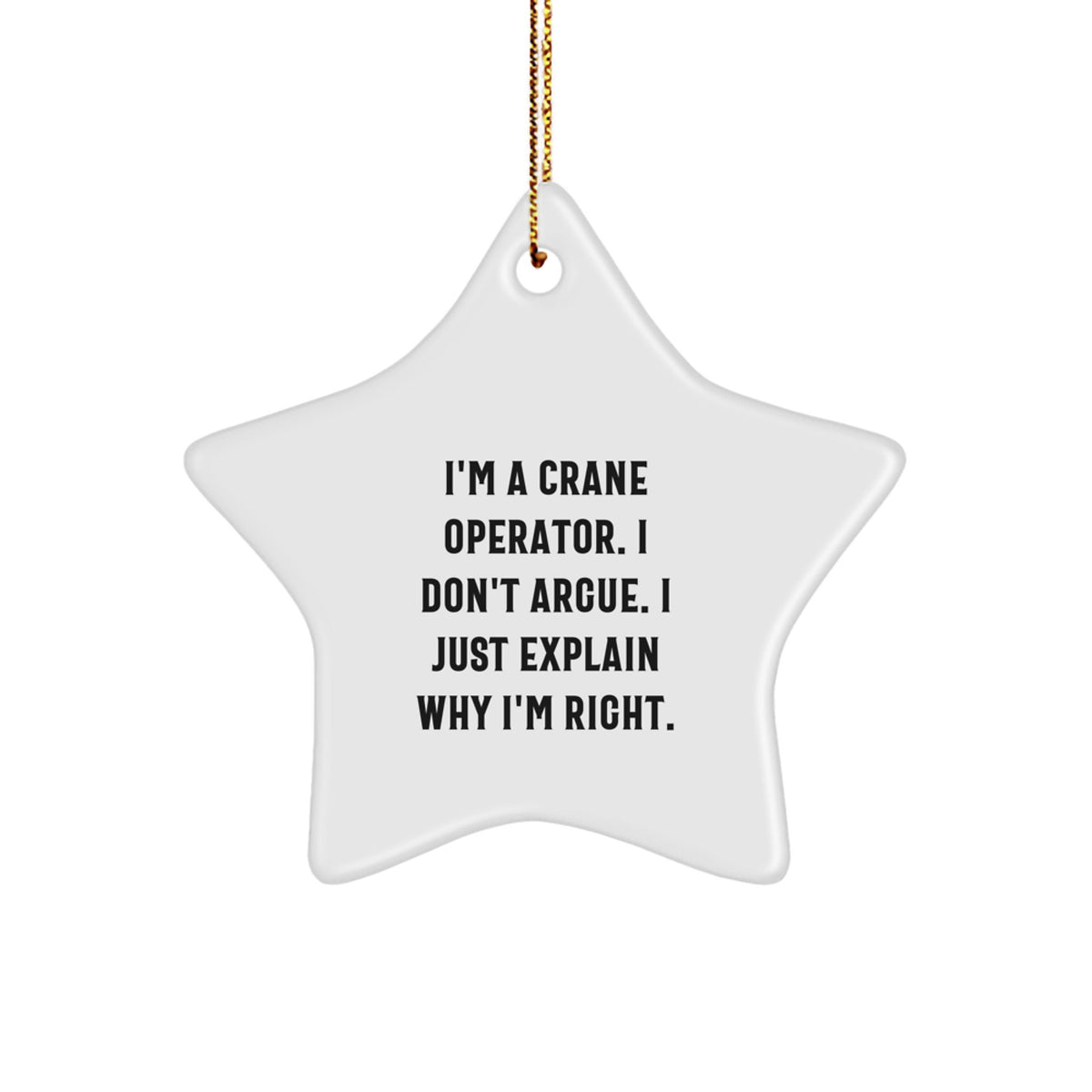 Funny Gifts from Men to Crane Operator Friends - I'm A Crane Operator. I Don't Argue. I Just Explain Why I'm Right. Christmas Star Ornament - Image 1