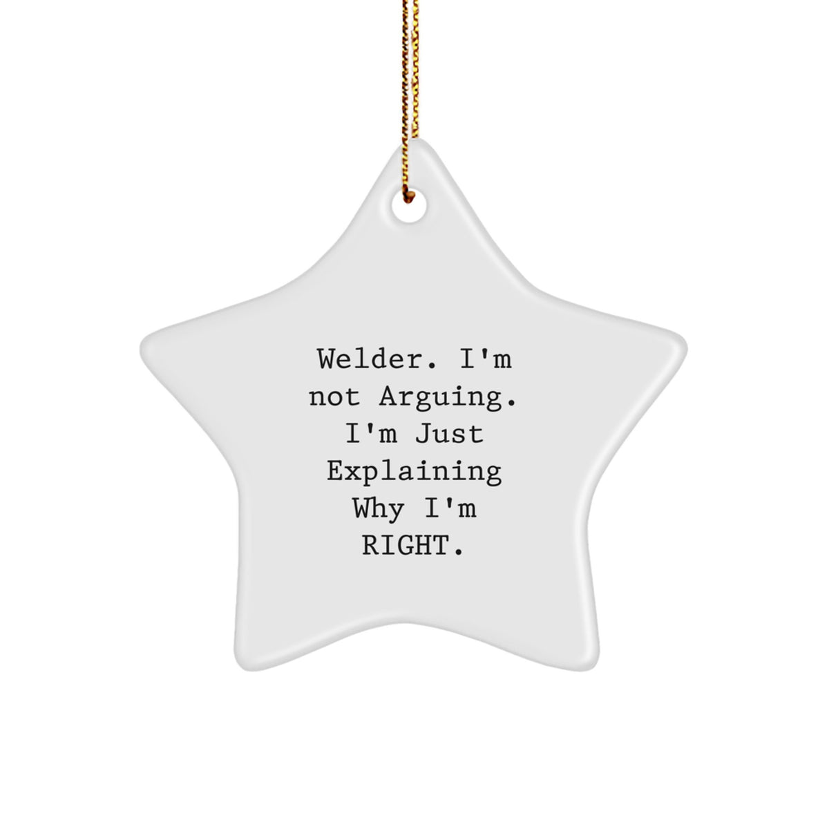 Funny Welder Gifts, Star Ornament for Welder Friends, Christmas Unique Finds, Gifts from Men to Welder, 'Welder. I'm Not Arguing. I'm Just Explaining Why I'm Right.' - Image 1