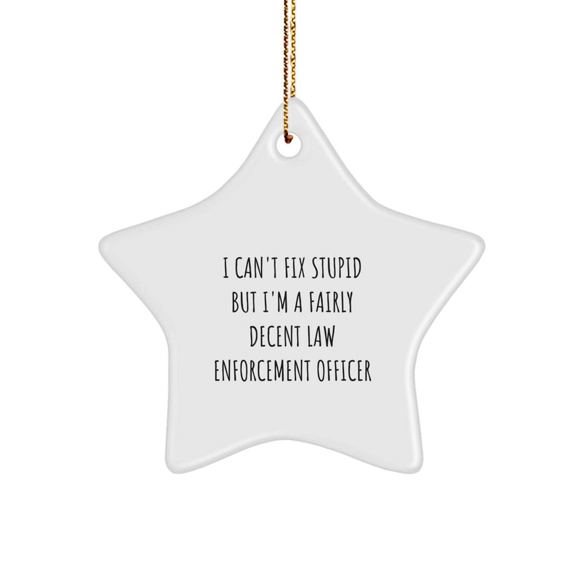 Funny Law Enforcement Officer Gifts from Family, Unique Star Ornament for Christmas, Inspirational Quote for Men - 'I Can't Fix Stupid But I'm A Fairly Decent Law Enforcement Officer' - Image 1