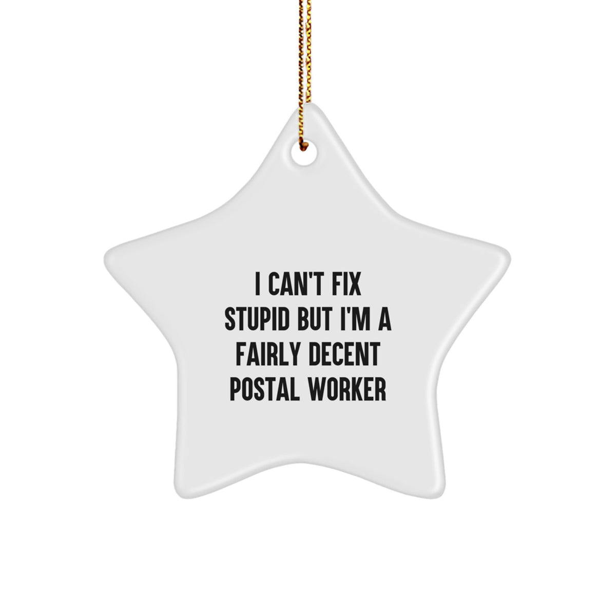 Funny Christmas Unique Gifts for Postal Workers from Friends - 'I Can't Fix Stupid' Star Ornament, White Star Shaped, Great for Family or Coworkers, Unique and Humorous - Image 1