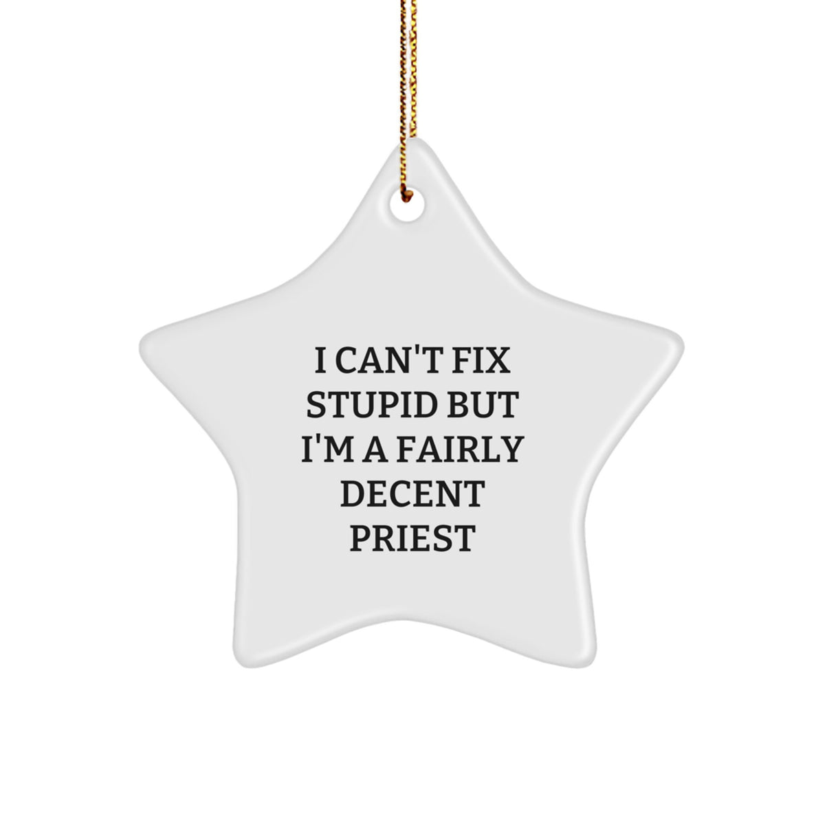 Funny Priest Gifts, I Can&#39;t Fix Stupid But I&#39;m A Fairly Decent Priest Star Ornament for Christmas, Gifts from Men for Priest - Image 1