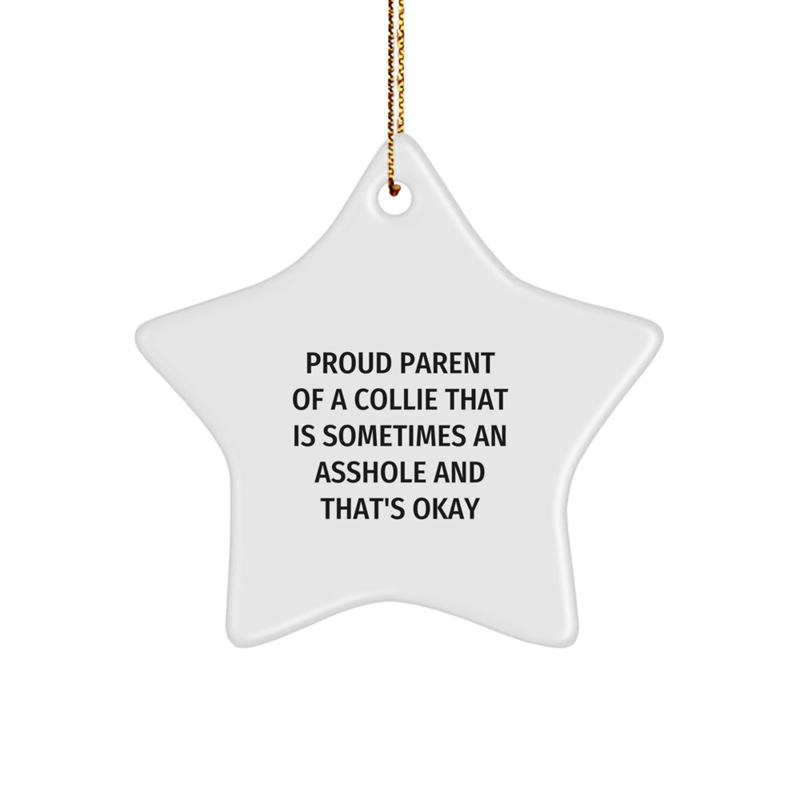 Gifts for Collie Dog Owners, Funny Collie Mom Dad Christmas Star Ornament, Proud Parent Quote - Image 1