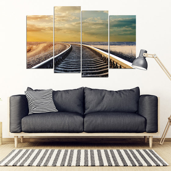 Train Tracks To Nowhere Railroad Tracks 4 Piece Framed Canvas