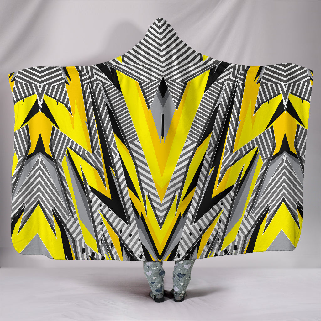 Racing Style Grey & Yellow Stripes Vibes Hooded Blanket