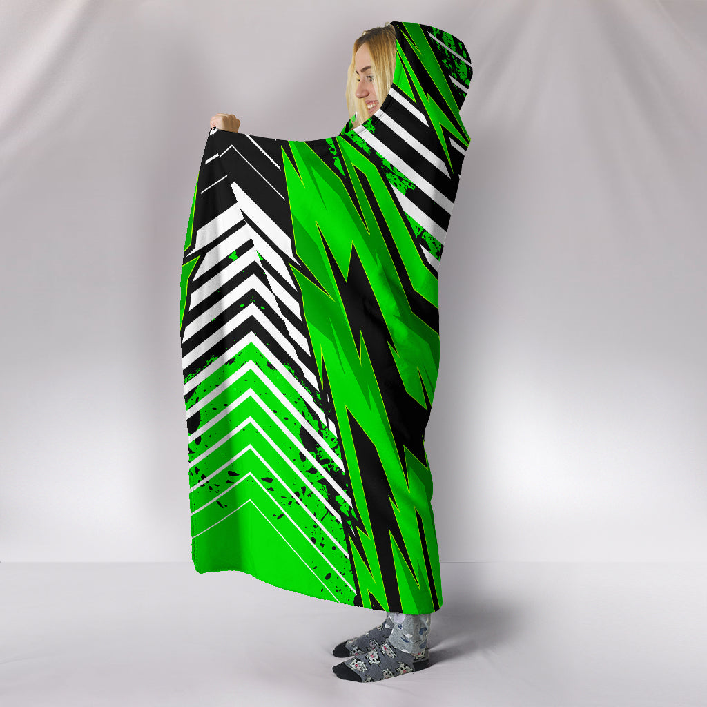 Racing Style Green & White Stripes Vibes Hooded Blanket