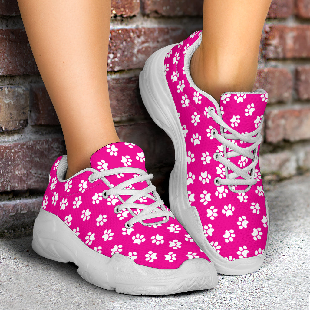 Paw Print Hot Pink Chunky Sneakers (White)